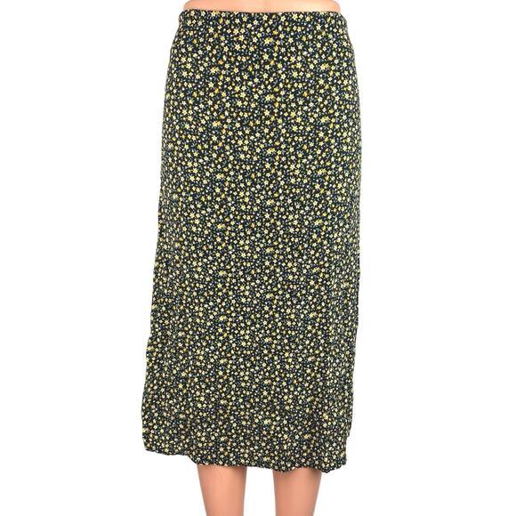 Brandy Melville Multicolor Floral Print Calf Midi Casual Satin Slip Skirt Sz S - Picture 1 of 5